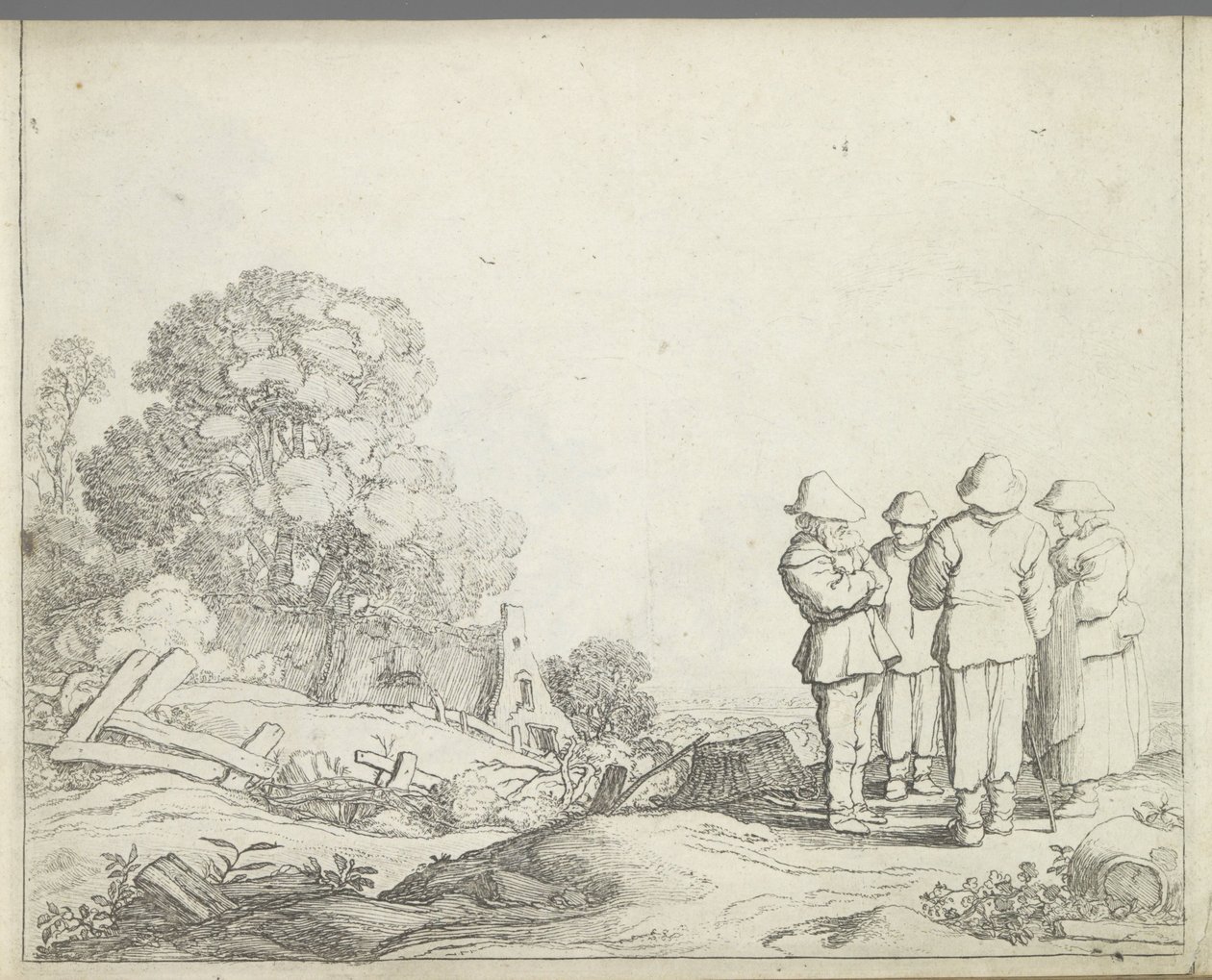 Maisema kolmen maanviljelijän ja maanviljelijän vaimon kanssa Maisemat hahmoilla (sarjan nimi) Luonnon peili ja piirustuskoulu (...) (sarjan nimi) tekijältä Pieter de Molijn