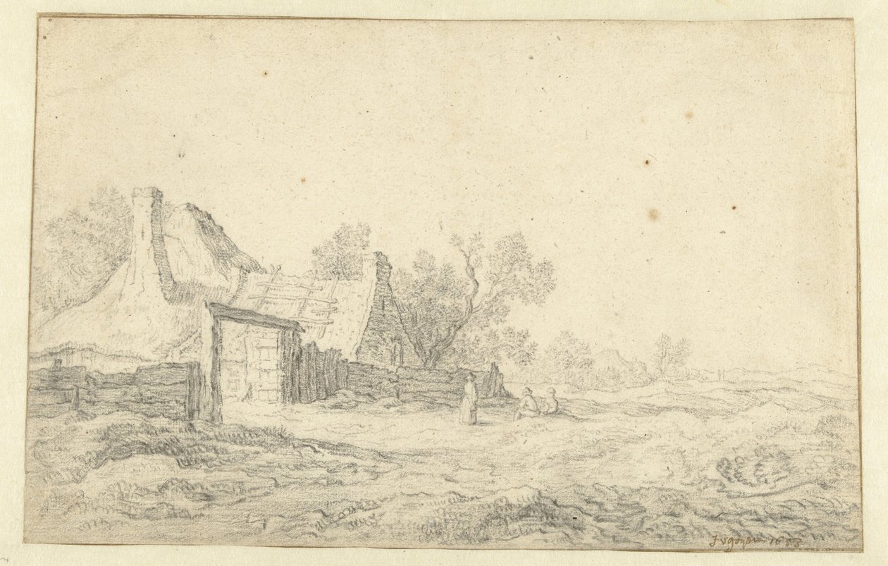 Dyynimaisema kolmella hahmolla maatilan edessä tekijältä Pieter de Neyn