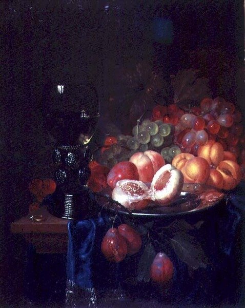 Hedelmien ja äyriäisten asetelma (öljy kankaalle) tekijältä Pieter de Ring