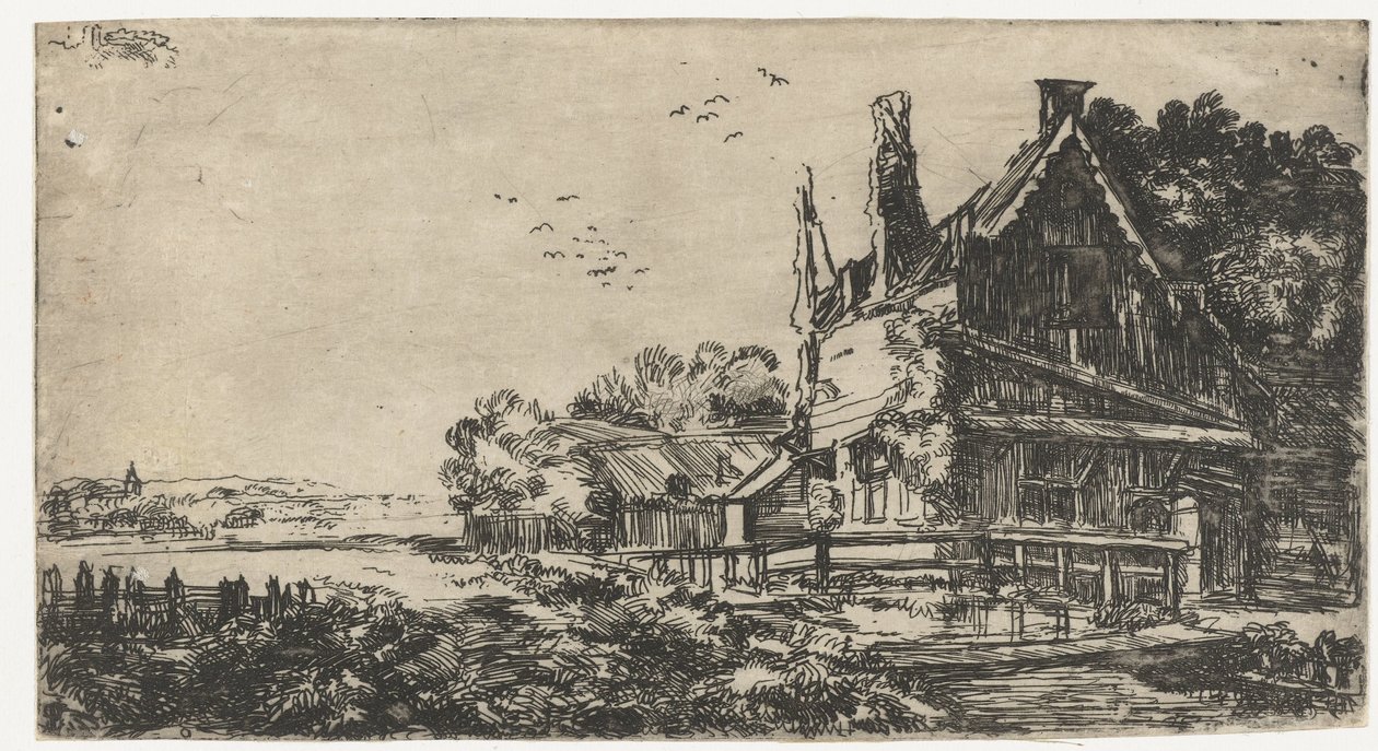 Talo, jossa on kolme savupiippua tekijältä Pieter de With (attributed to)