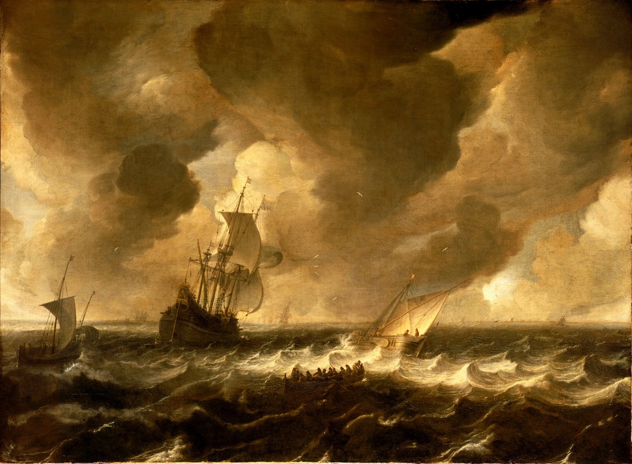 Huilu ja muita aluksia Alankomaiden rannikolla, 1600-luvun puoliväli (öljymaalaus) tekijältä Pieter de Zeelander
