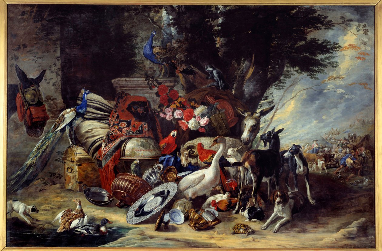 Eläimet ja välineet kertoivat myös Jaakobin lähtöstä Pieter Boelin (1622-1674) Mesopotamia-maalaukseen. tekijältä Pieter or Peter Boel