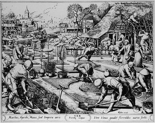 Kevät, kaiverrus Visscher tekijältä Pieter the Elder (after) Bruegel
