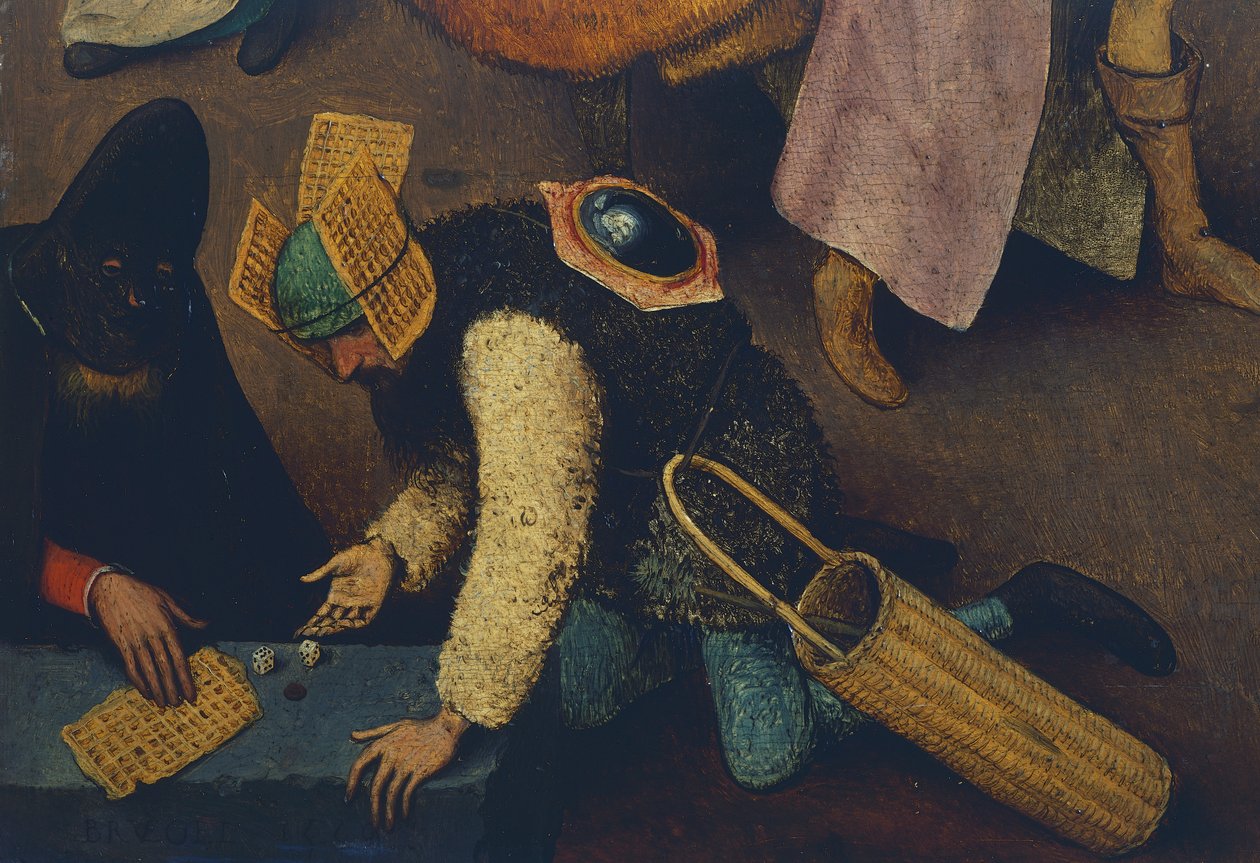 Noppapelaajat, yksityiskohta Fight between Carnival and Lent tekijältä Pieter Bruegel the Elder