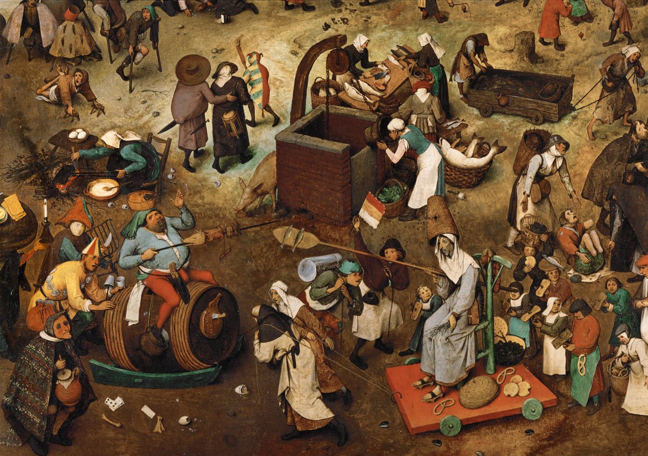 Karnevaalin ja paastonajan välinen taistelu (maalaus tammipuulle) tekijältä Pieter the Elder Bruegel