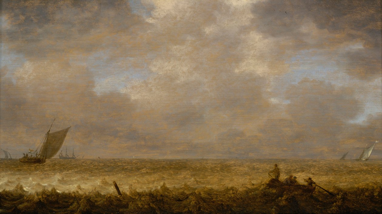 Matalaa merta ja kalastusveneitä, noin 1640 (öljy paneelille). tekijältä Pieter the Elder Mulier
