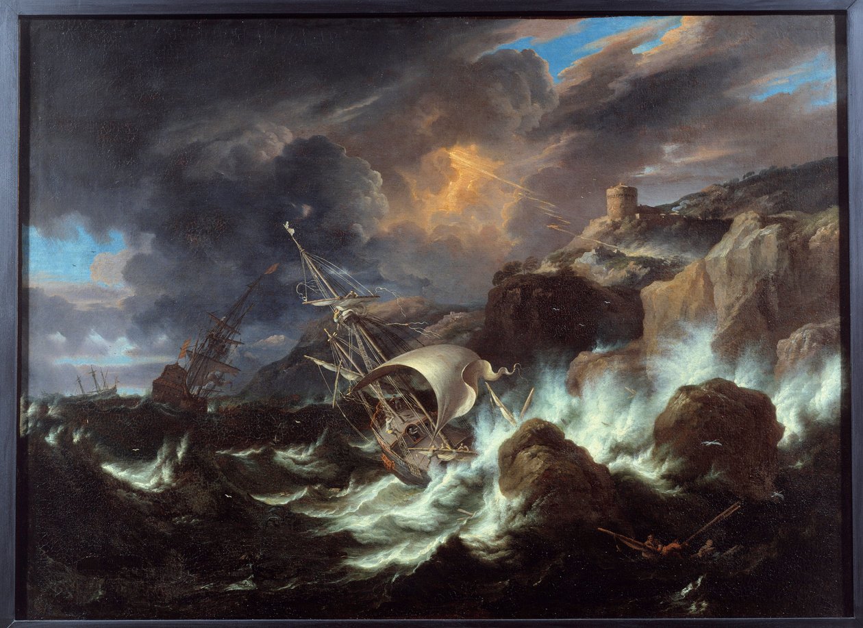 Tempete merellä. Pieter Mulier II Nuoren (tai Pietro Mulieribus tai Pietro Cavaliere Tempesta) maalaus (1637-1701) tekijältä Pieter the Younger Mulier