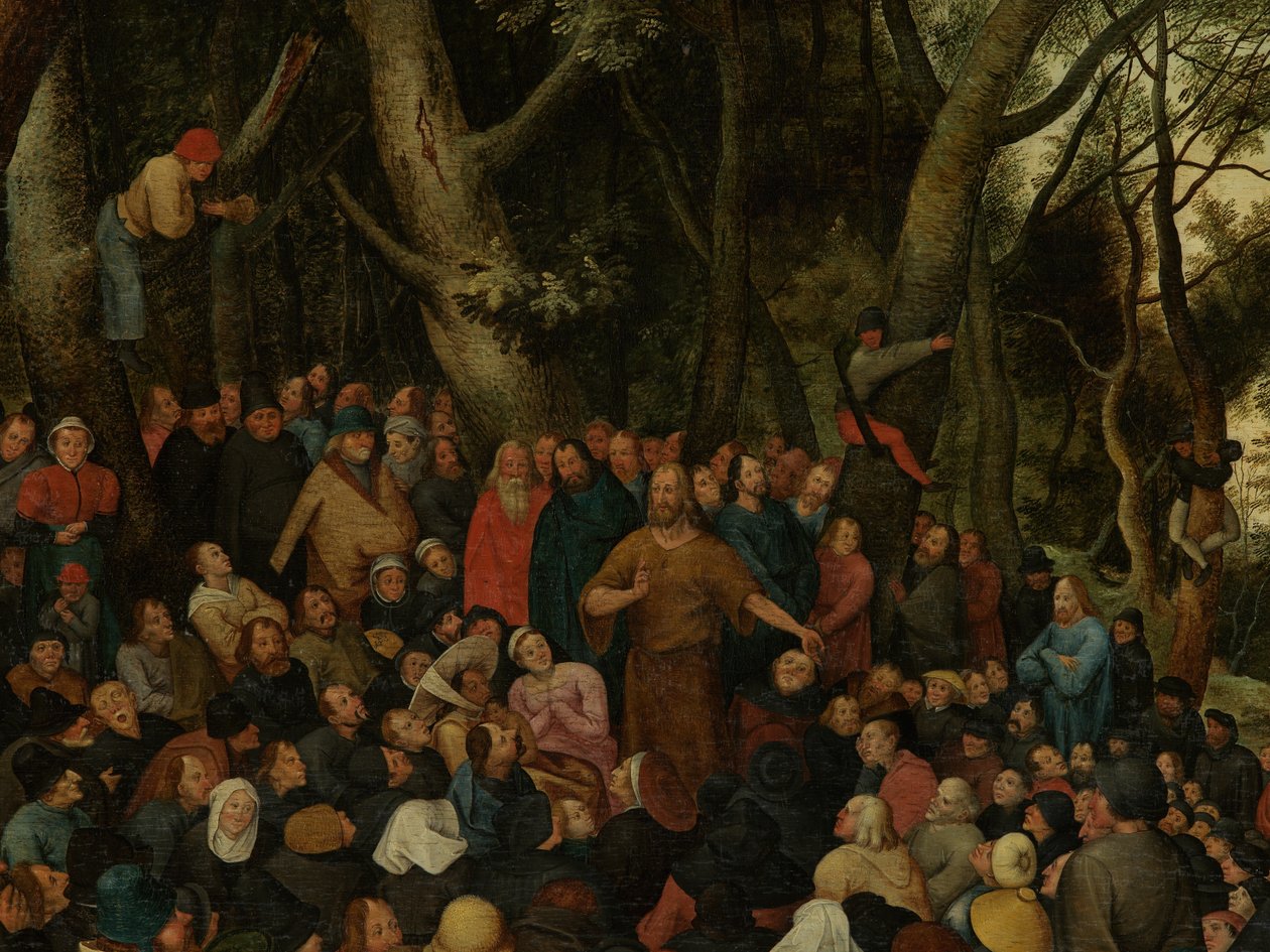 Yksityiskohta Pyhän Johanneksen saarnaamisesta ihmisjoukolle (öljy paneelissa) tekijältä Pieter the Younger (after) Brueghel
