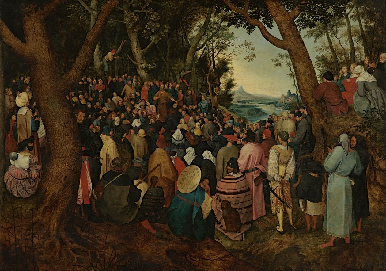 St. John saarnaamassa väkijoukolle (öljy paneelille) tekijältä Pieter the Younger (after) Brueghel