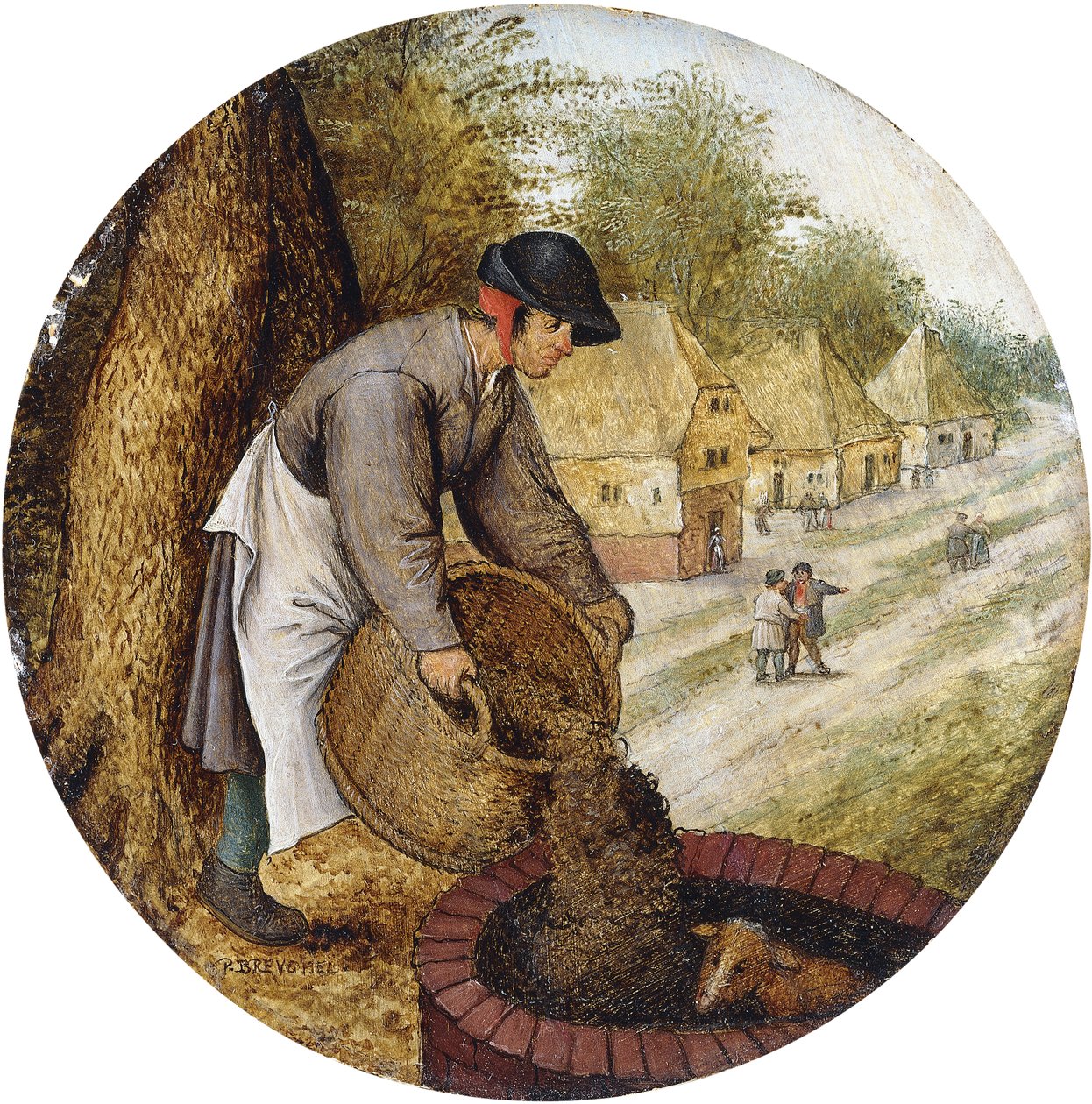 Sananlasku - täyttää kaivo, kun vasikka on hukkunut, tekijältä Pieter Brueghel the Younger