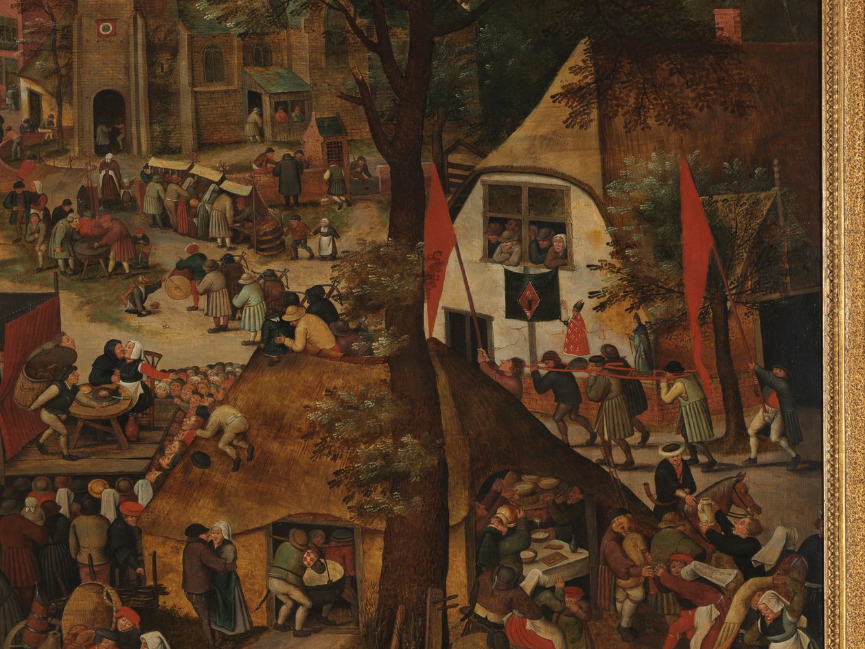 Kyläfestivaali, jossa on teatteriesitys ja kulkue Pyhän Hubertin ja Pyhän Anthonyn kunniaksi tekijältä Pieter Brueghel the Younger