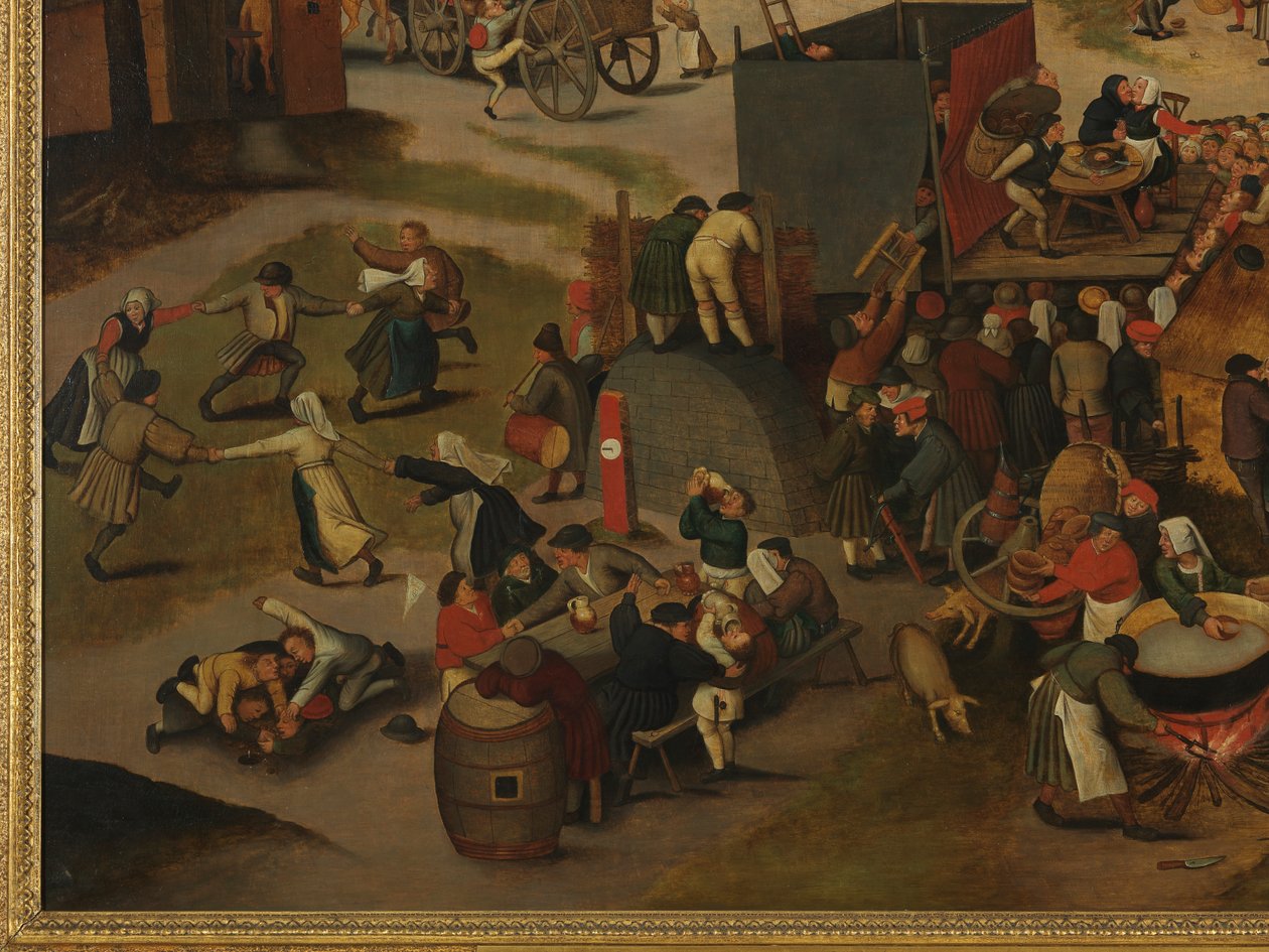Kyläfestivaali, jossa on teatteriesitys ja kulkue Pyhän Hubertin ja Pyhän Anthonyn kunniaksi tekijältä Pieter Brueghel the Younger