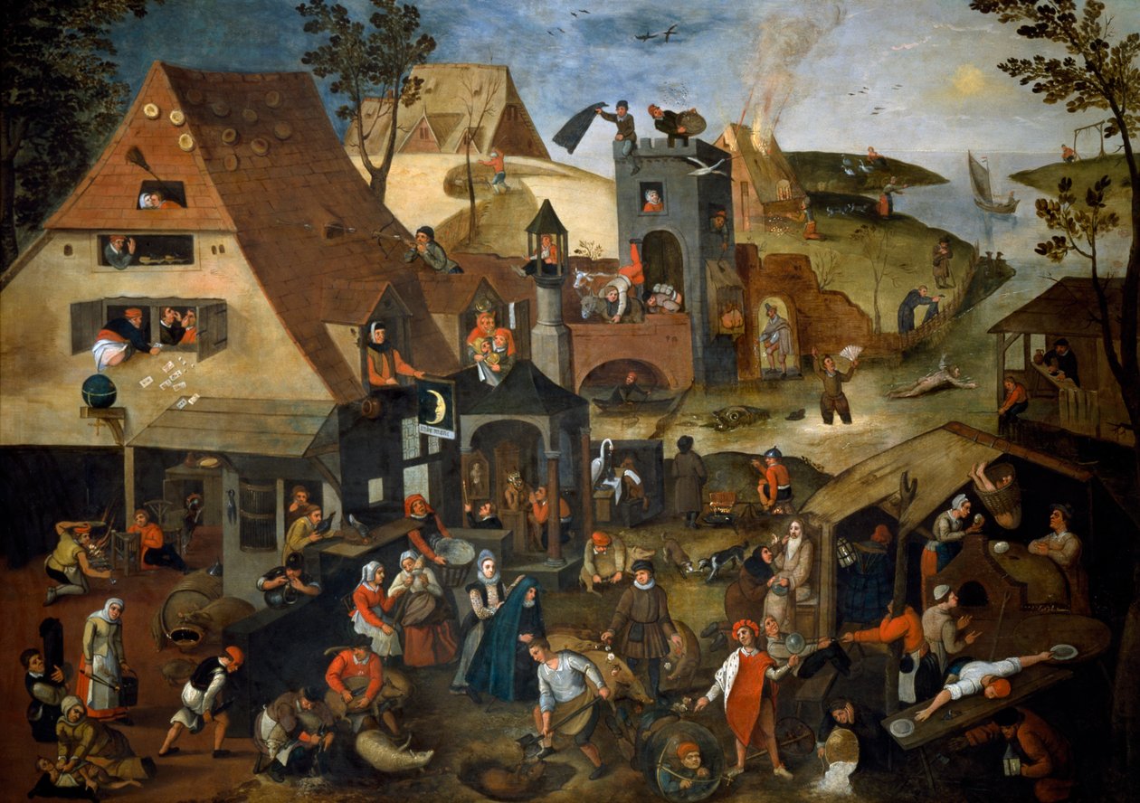 Alankomaiden sananlaskuja, n. 1559 (öljy paneelille) tekijältä Pieter the Younger Brueghel