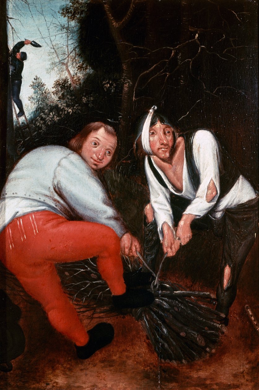 Kaksi talonpoikaa sitomassa oksia (öljy paneelille) tekijältä Pieter the Younger Brueghel