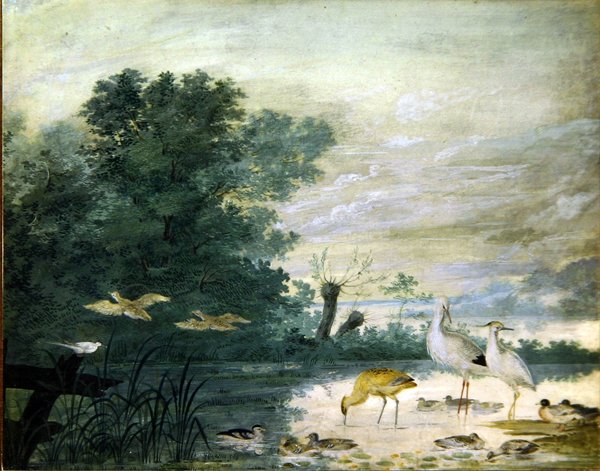 Eksoottisia lintuja viehättävässä maisemassa tekijältä Pieter the Younger Holsteyn