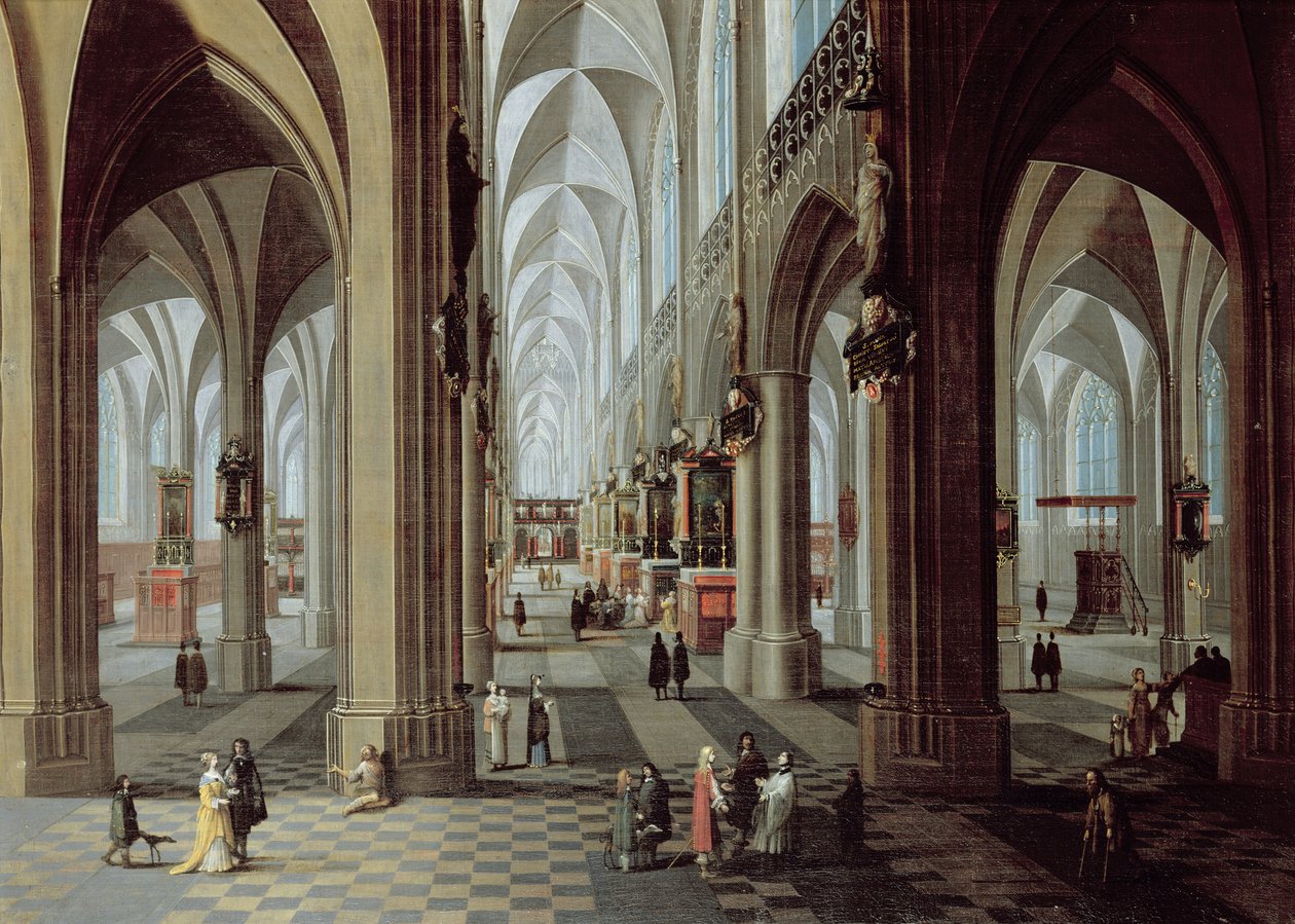 Antwerpenin katedraalin sisätilat (öljy kankaalle) tekijältä Pieter the Younger Neeffs