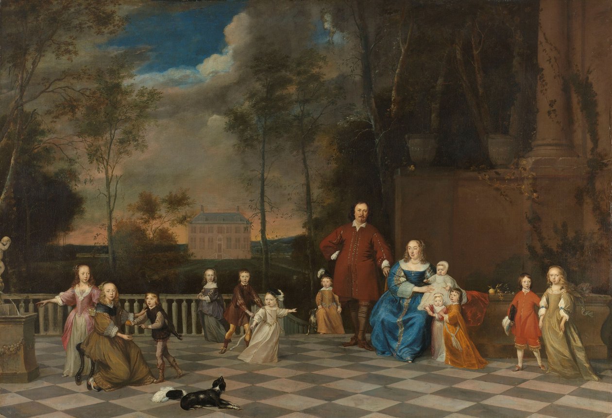 Amsterdamin kauppias Jeremias van Collen (1619-1707) vaimonsa ja kahdentoista lapsensa kanssa tekijältä Pieter van Anraedt
