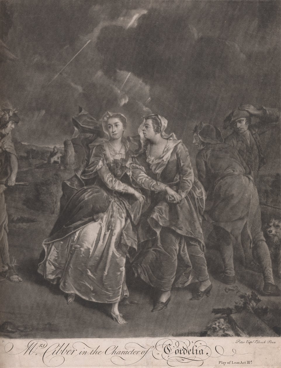 Rouva Cibber Cordelian hahmossa kuningas Learin näytelmässä, III näytös tekijältä Pieter van Bleeck