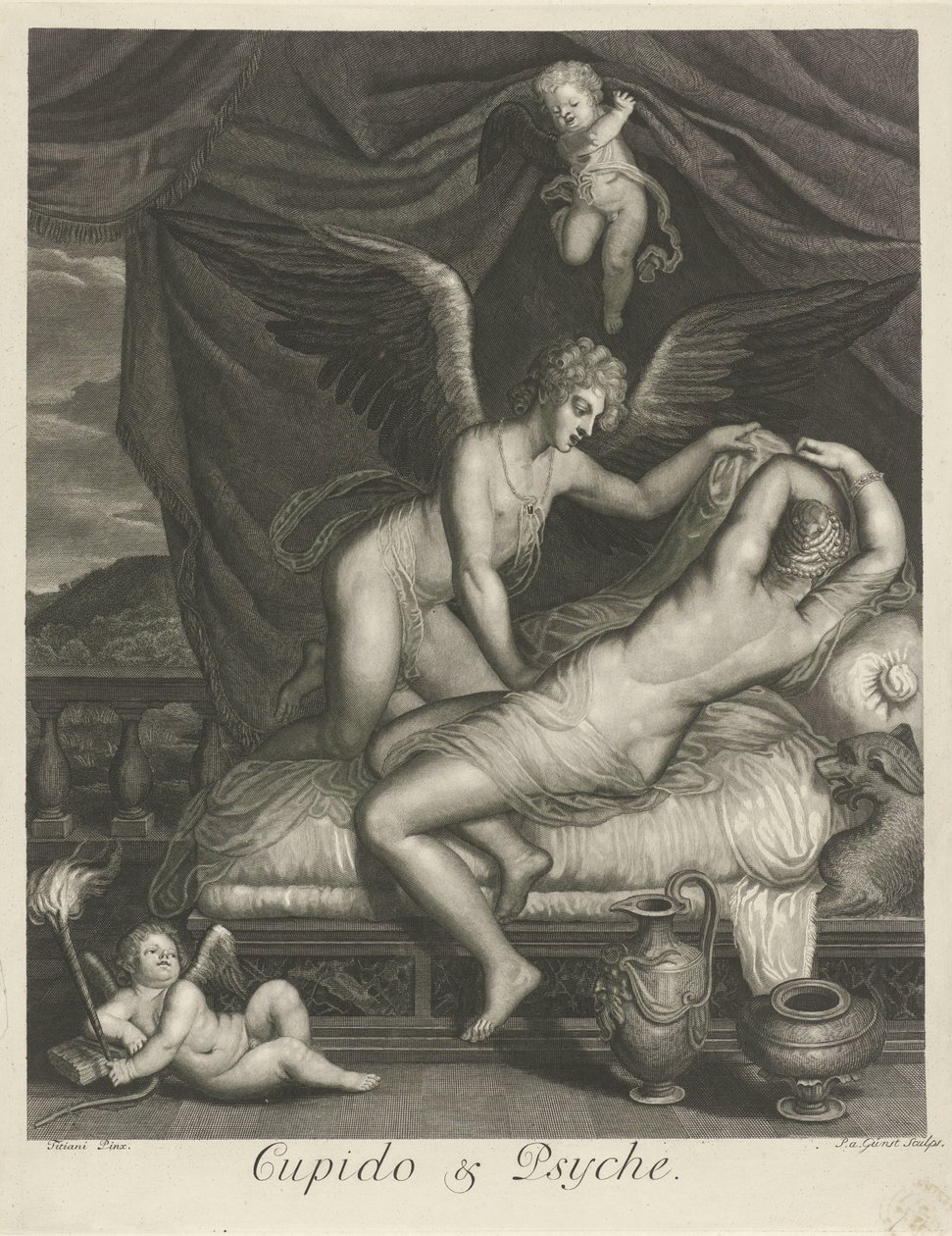 Cupid and Psyche (otsikko esineessä) Mytologiset rakkaustarinat (sarjan nimi) tekijältä Pieter van Gunst