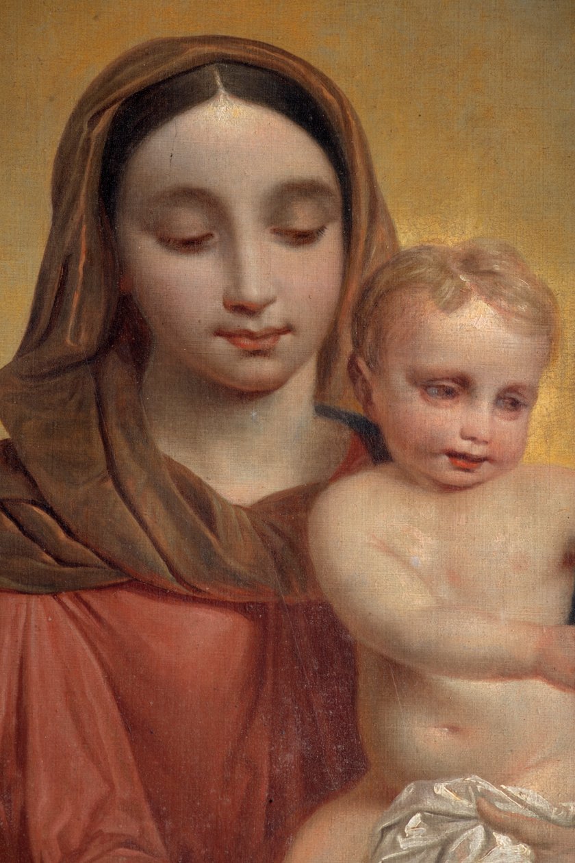 Sisäkuva, maalaus "Our Lady with Child with Rosary", alttaritaulu P. Van Hanselaeren pääalttarilla tekijältä Pieter van Hanselaere