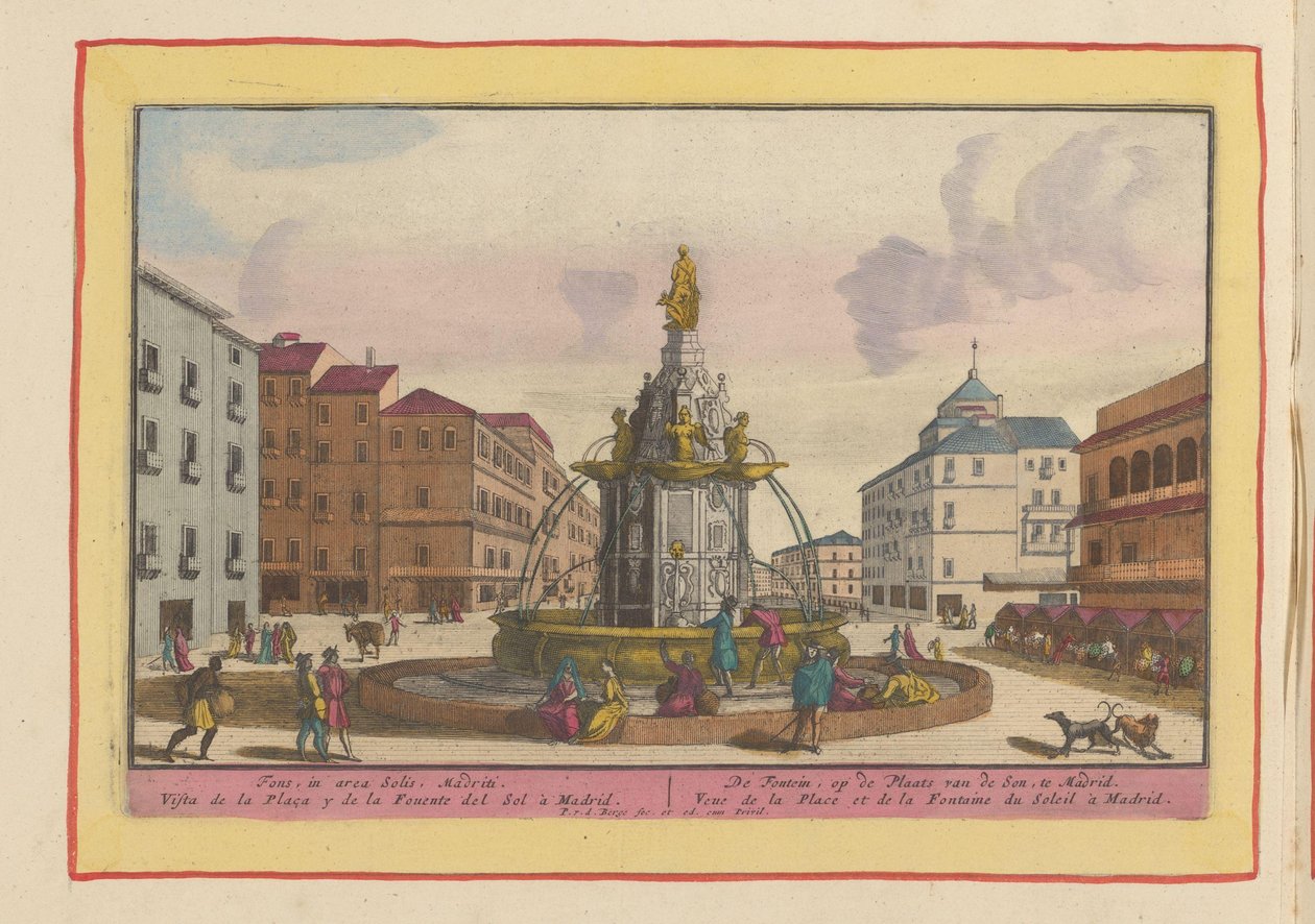 Suihkulähde Plaza Puerta del Solilla Madridissa Suihkulähde Pojan paikalla Madridissa (otsikko esineessä) Theatrum Hispaniae (...) (sarjan nimi) tekijältä Pieter van den Berge
