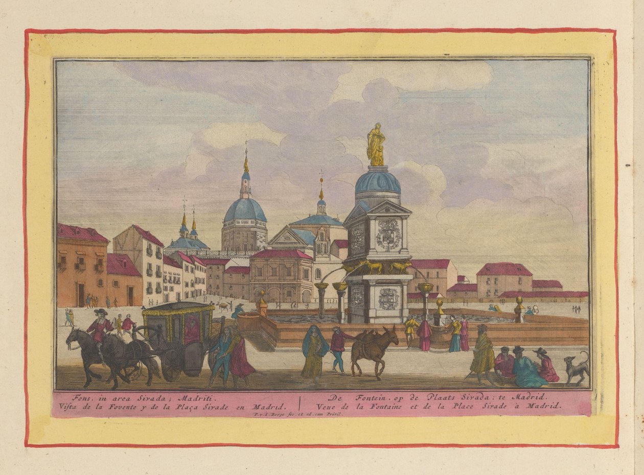 Suihkulähde Sivada-aukiolla Madridissa Suihkulähde, Place Sirada (otsikko esineessä) Theatrum Hispaniae (...) (sarjan nimi) tekijältä Pieter van den Berge