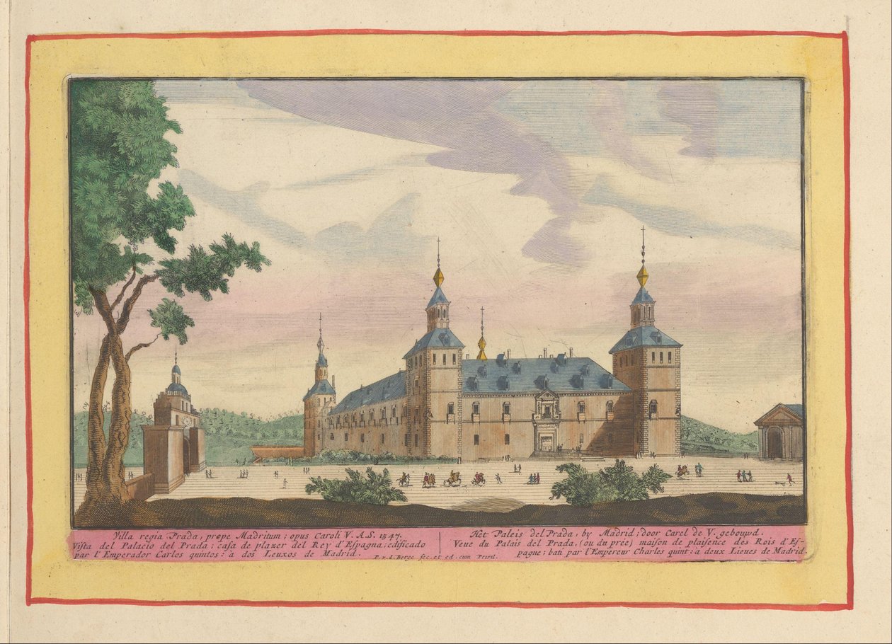 El Pardon kuninkaallinen palatsi lähellä Madridia Palace del Prada, Madridissa, rakennutti Carel de V. (nimi esineessä) Theatrum Hispaniae (...) (sarjan nimi) tekijältä Pieter van den Berge