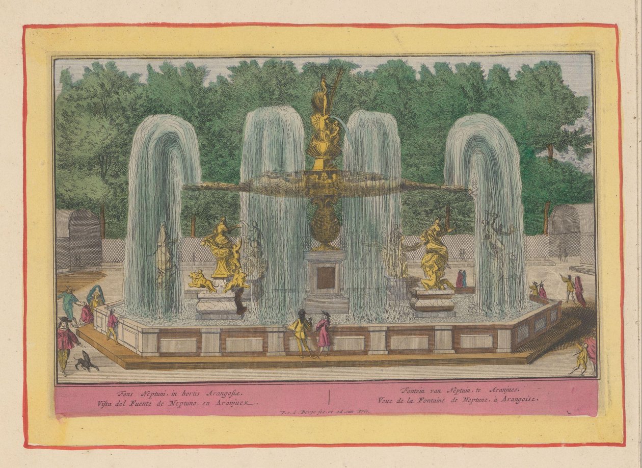 Neptunesfontein Aranjuezissa Fontein van Neptuin, te Aranjues/ Fountain of Neptune, Arangosiaen puutarhoissa (...) (otsikko esineessä) Theatre of Spain (...) (sarjan nimi) tekijältä Pieter van den Berge