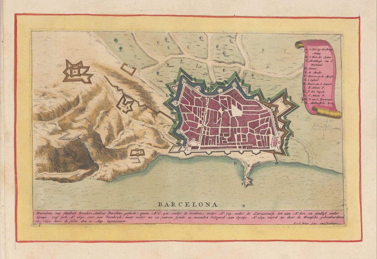 Plattegrond van Barcelona Barcelona (otsikko esineessä) Theatre of Spain (...) (sarjan nimi) tekijältä Pieter van den Berge