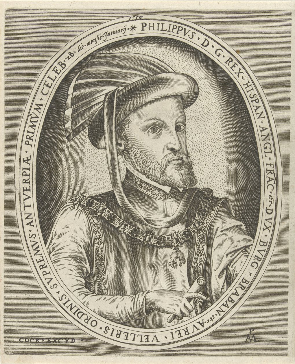 Espanjan kuninkaan Philip II:n muotokuva Hallittajien muotokuvia (sarjan nimi) tekijältä Pieter van der Heyden