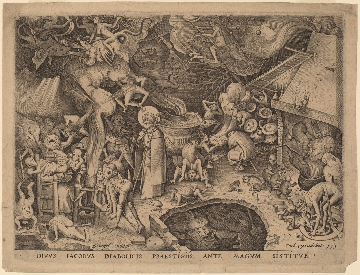 Pyhä Jaakob ja taikuri Hermogenes tekijältä Pieter van der Heyden after Pieter Bruegel the Elder