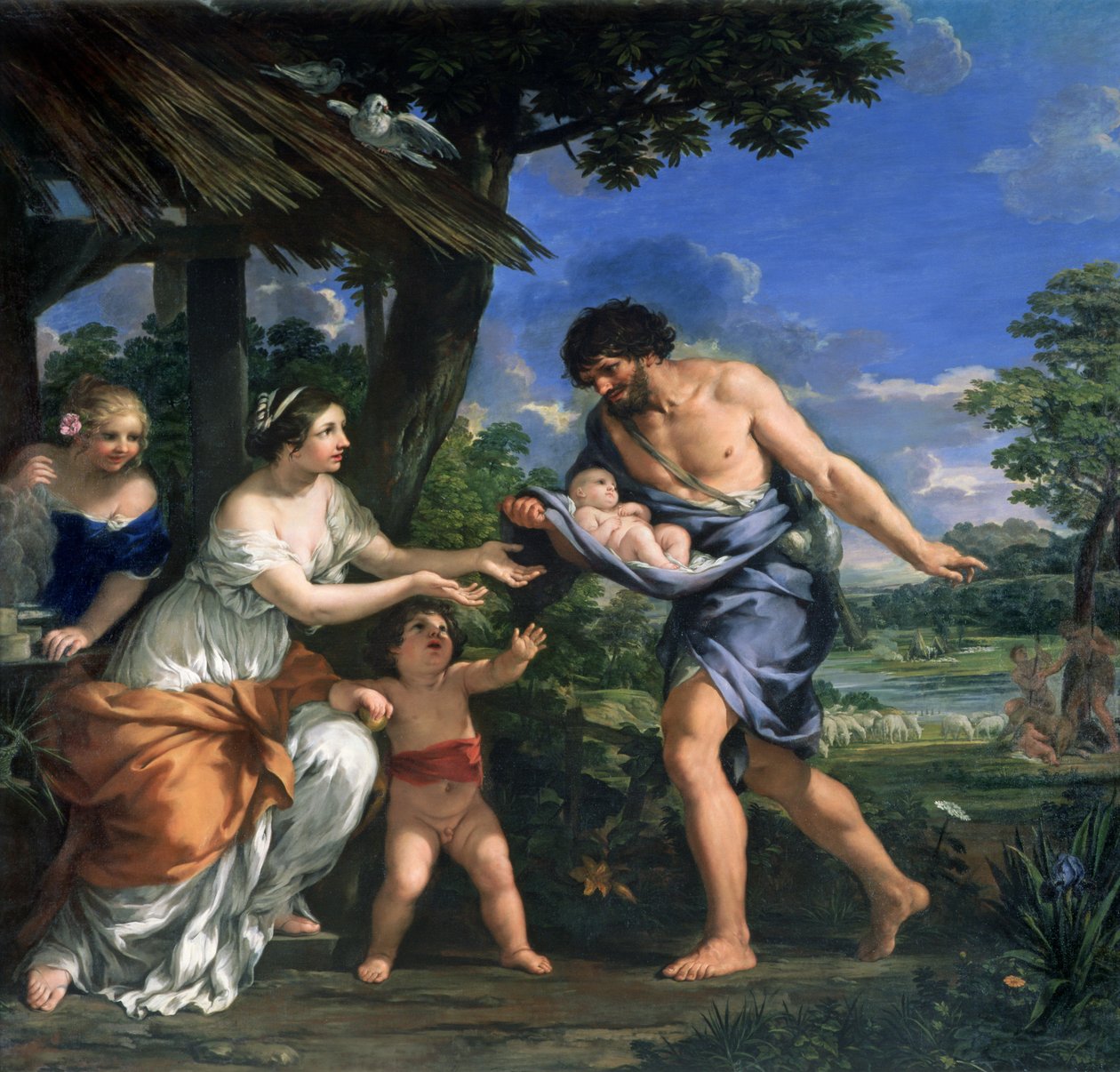 Faustulus uskoi Romulun ja Remuksen vaimolleen Acca Larentialle, n. 1643 tekijältä Pietro da Cortona
