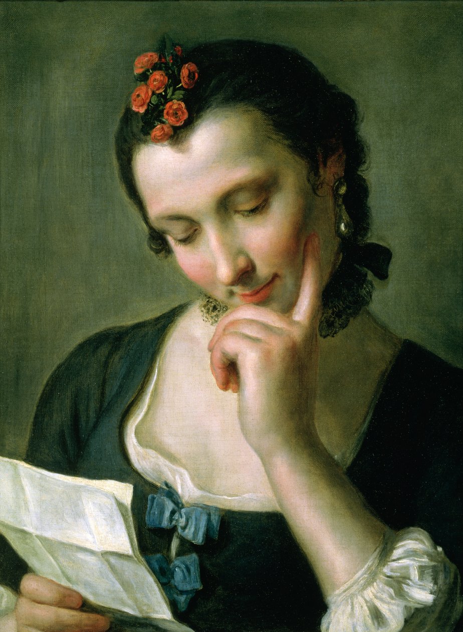 Nuori nainen lukee rakkauskirjettä tekijältä Pietro Antonio Rotari