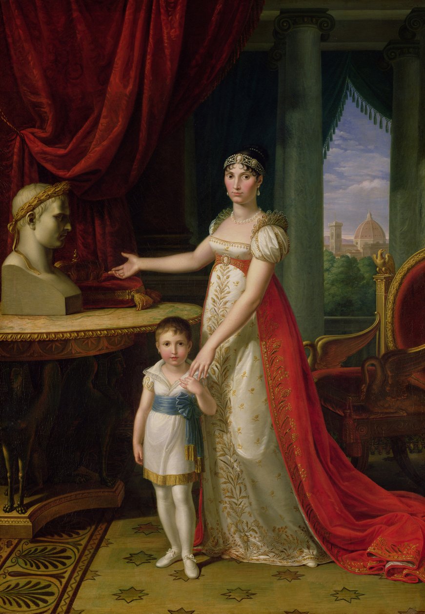 Elisa Bonaparte (1777-1820) Grand Duchess of Tuscany at ang kanyang Anak na babae na si Napoleone-Elisa finn tekijältä Pietro Benvenuti