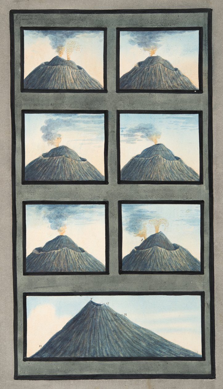Vesuvius-vuoren purkaus 8. heinäkuuta - 29. lokakuuta 1767 Sir William Hamiltonin (1730-1803) teoksesta Campi Phlegraei: Havaintoja kahden Sisilian tulivuorista, julkaistu 1776 (käsin kol. tekijältä Pietro Fabris