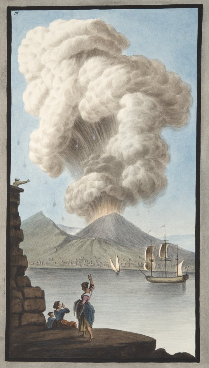 Vesuviuksen tulivuorenpurkaus, maanantai 9. elokuuta 1779, levy 3, julkaistu Sir William Hamiltonin (1730-1803) 