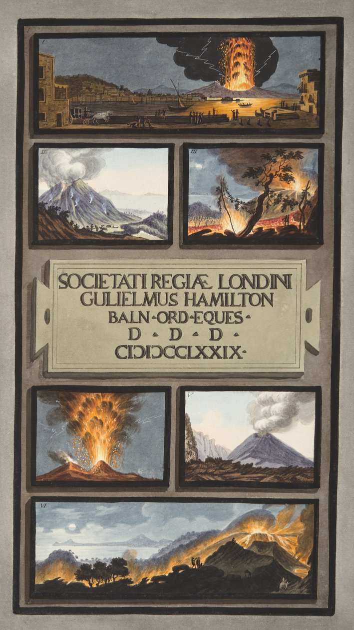 Vulkaanisen aineen fragmentit Vesuviukselta 8. elokuuta 1779 tapahtuneen purkauksen jälkeen, levy V, täydennys Sir William Hamin teokseen "Campi Phlegraei: Observations on the Volcanoes of the Two Sicilies" tekijältä Pietro Fabris