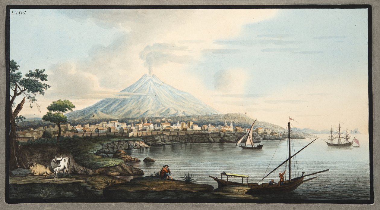 Vesuvius, levy 36 julkaisusta "Campi Phlegraei: Observations on the Volcanoes of the Two Sicilies", Sir William Hamilton (1730-1803), julkaistu 1776 tekijältä Pietro Fabris