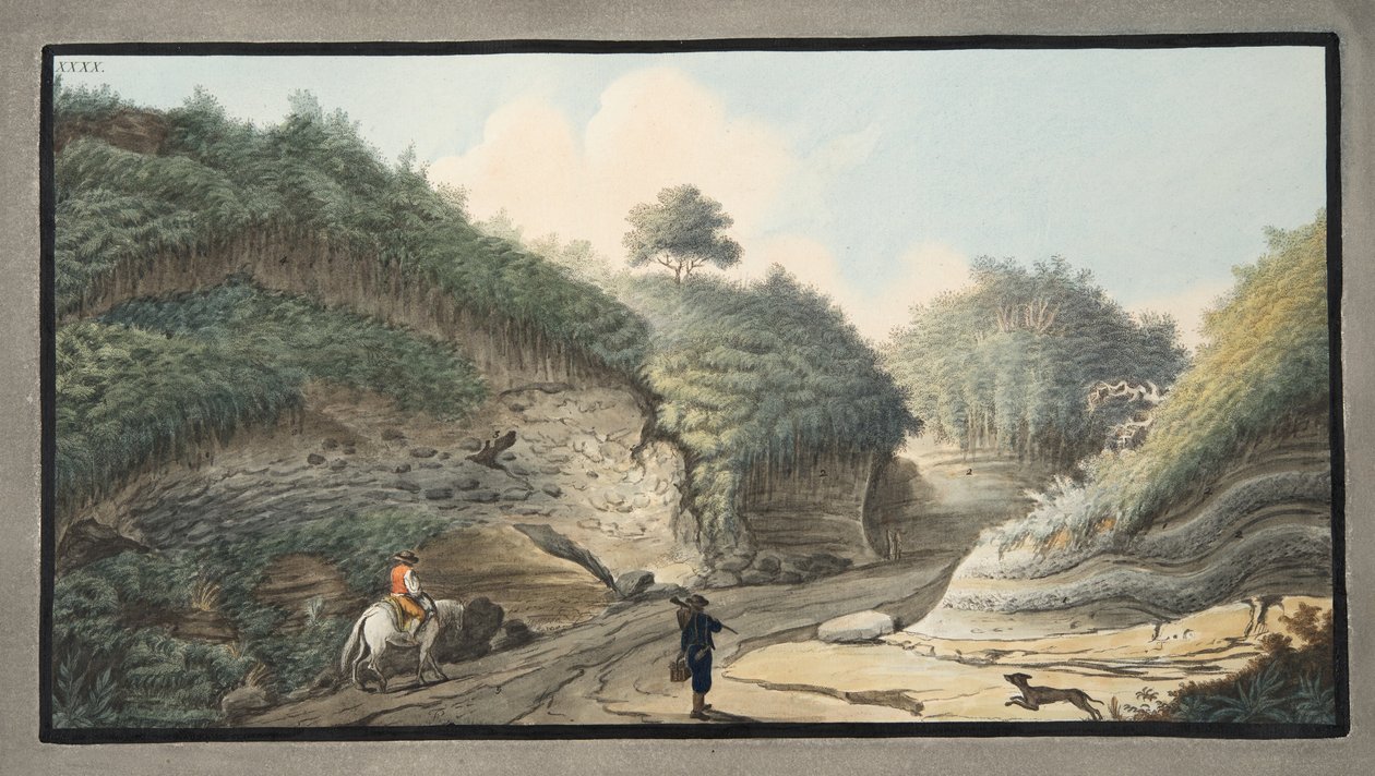 Näkymä ontto tielle, joka johtaa Pausilipon luolasta Pianuraan, levy XXXX, julkaisusta "Campi Phlegraei: Observations on the Volcanoes of the Two Sicilies", kirjoittanut Sir William Hamilton (1730-1803), publi tekijältä Pietro Fabris