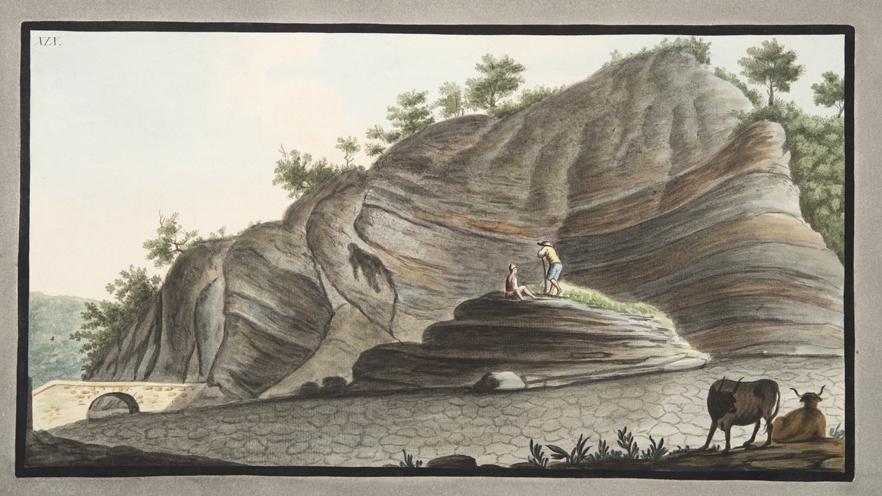 Näkymä osasta Astruni-kartion osasta, joka on otettu tämän tulivuoren suulla, levy XIX teoksesta "Campi Phlegraei: Observations on the Volcanoes of the Two Sicilies", kirjoittanut Sir William Hamilton ( tekijältä Pietro Fabris
