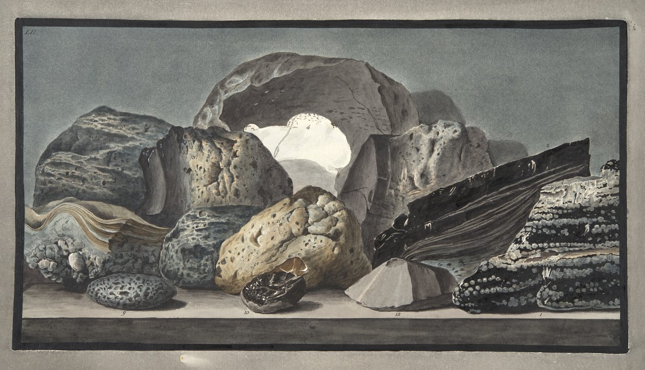 Lasitukset ja muut tulivuoren tuotannot, levy LII, Sir William Hamiltonin (1730-1803) teoksesta Campi Phlegraei: Observations on the Volcanoes of the Two Sicilies, julkaistu 1776 (käsin väritetty) tekijältä Pietro Fabris