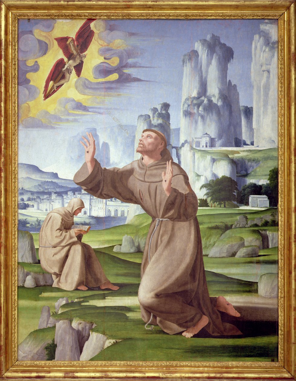 Pyhä Franciscus vastaanottamassa stigmat (tempera paneelissa) (katso myös 59263) tekijältä Pietro Francione