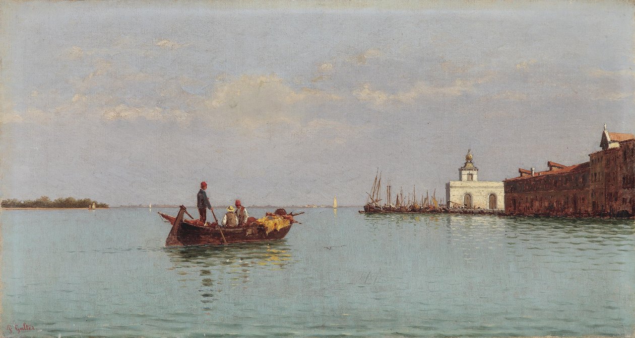 Blick auf die Punta della Dogana mit einer Gondel im Vordergrund tekijältä Pietro Galter