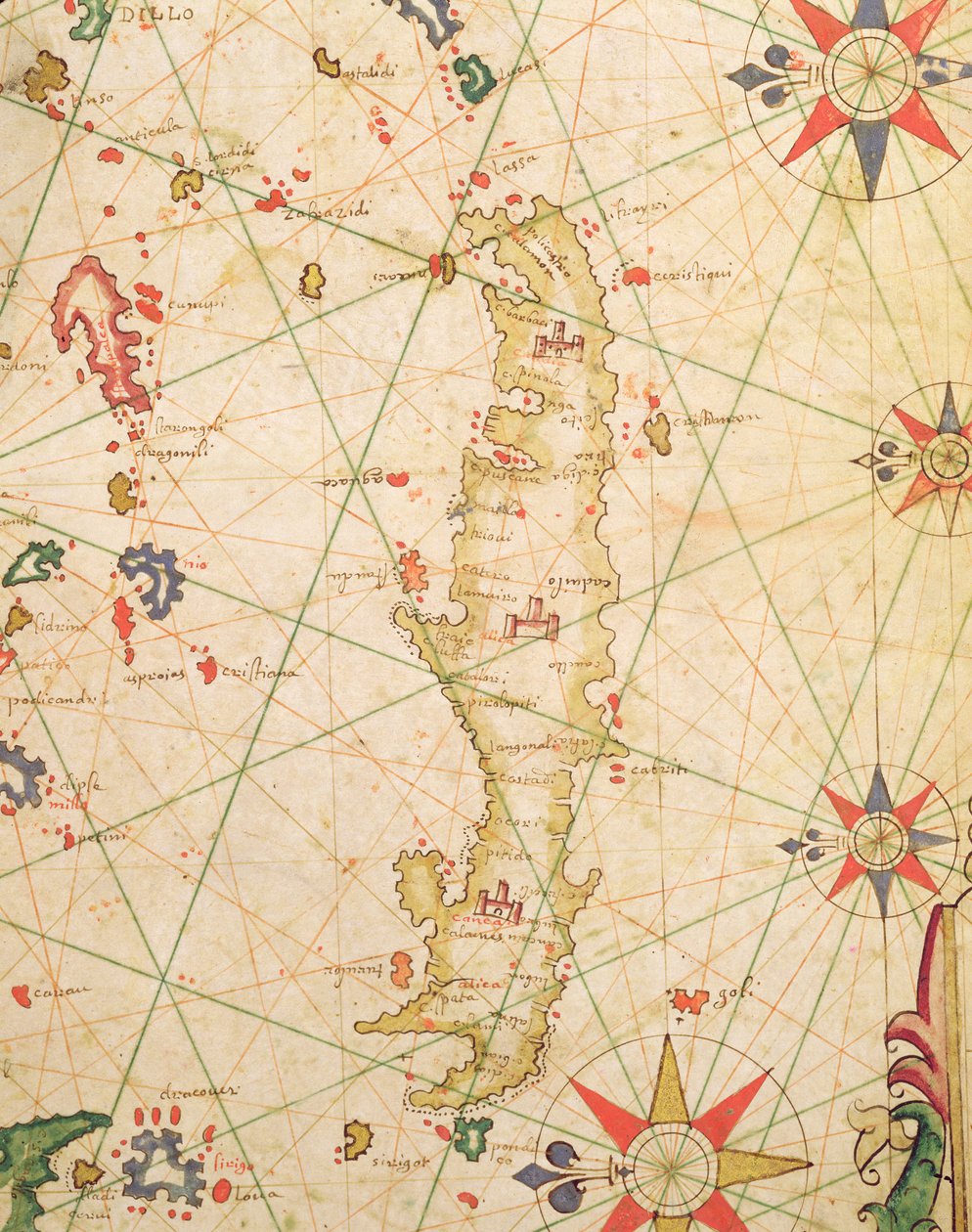 Kreetan saari, merenkulkukartasta, 1651 (muste vellum) (yksityiskohta 330925) tekijältä Pietro Giovanni Prunes