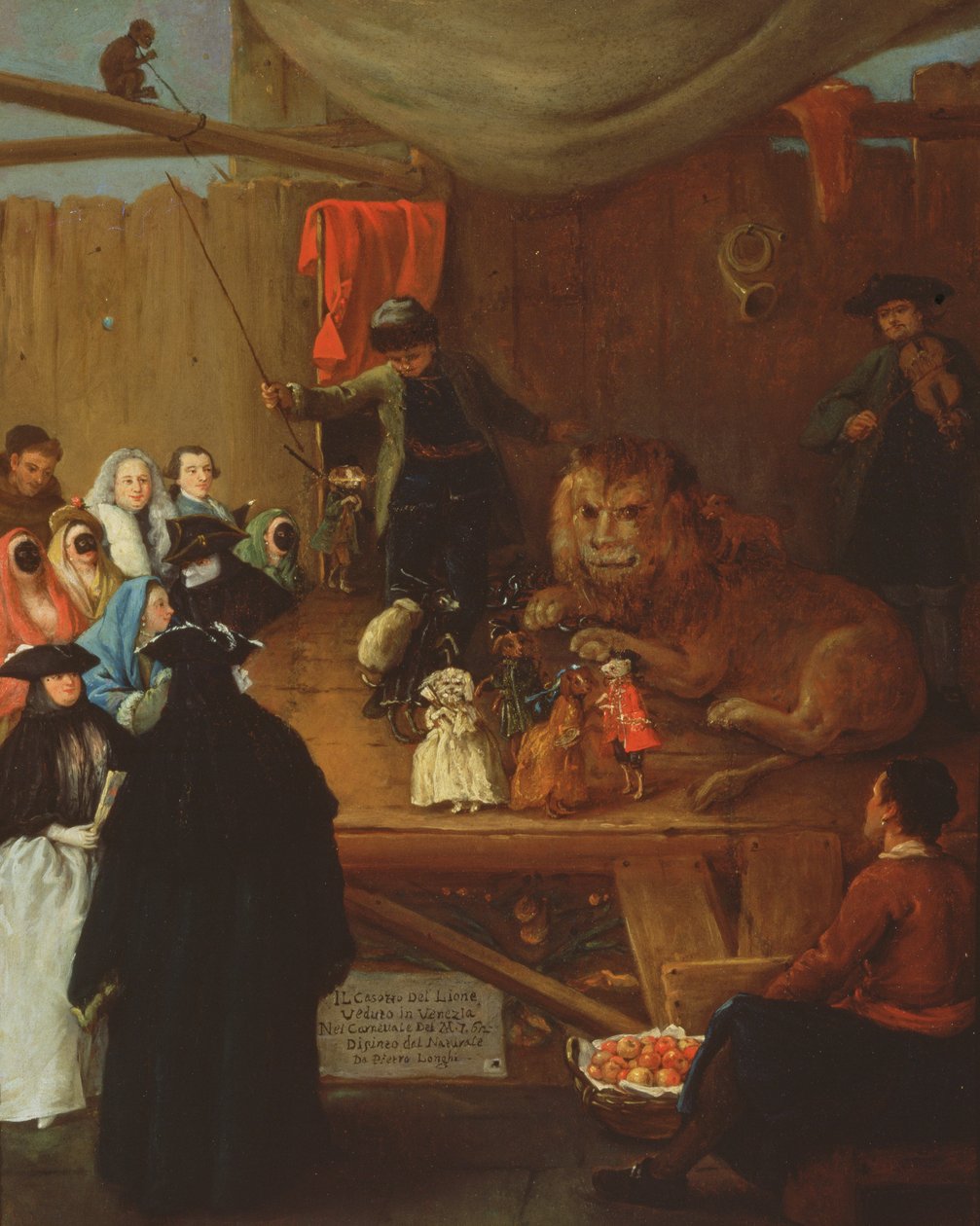Leijonien häkki, joka nähtiin Venetsiassa vuoden 1765 karnevaaleissa tekijältä Pietro Longhi