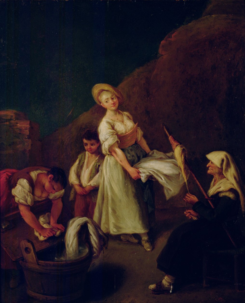 Naiset pesevät ja linkoavat tekijältä Pietro Longhi