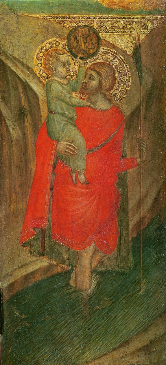 Neitsyen ja lapsen triptyykki (vasen paneeli: Saint Christopher) (tempera puulla) tekijältä Pietro Lorenzetti