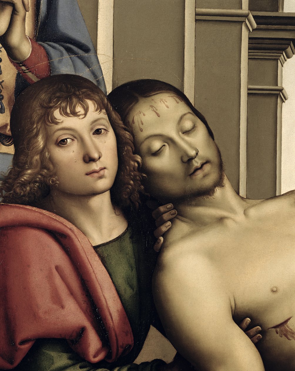 Pieta, 1494-95 öljy paneelin yksityiskohta 50041 tekijältä Pietro Perugino