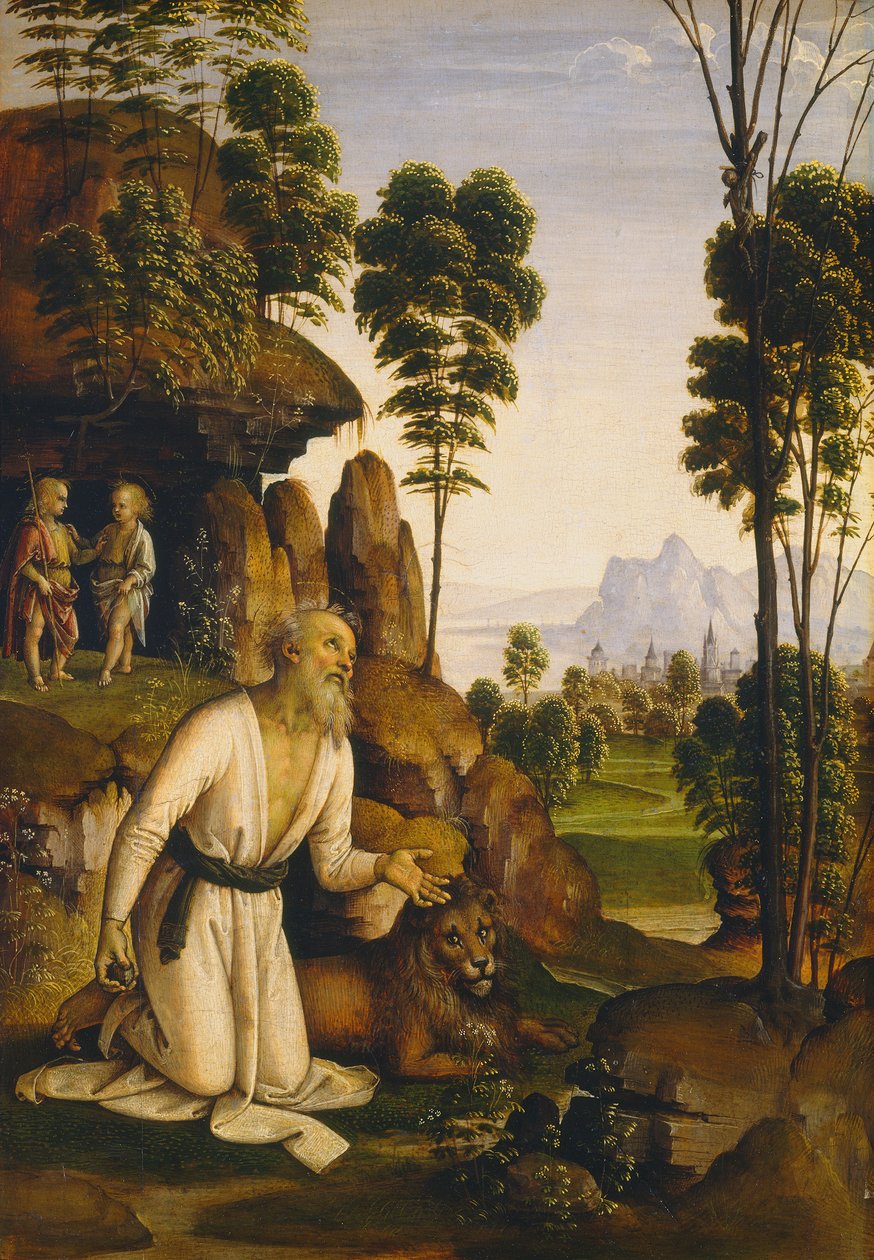 Saint Jerome erämaassa, n. 1490-1500 (tempera paneelissa) tekijältä Pietro Perugino