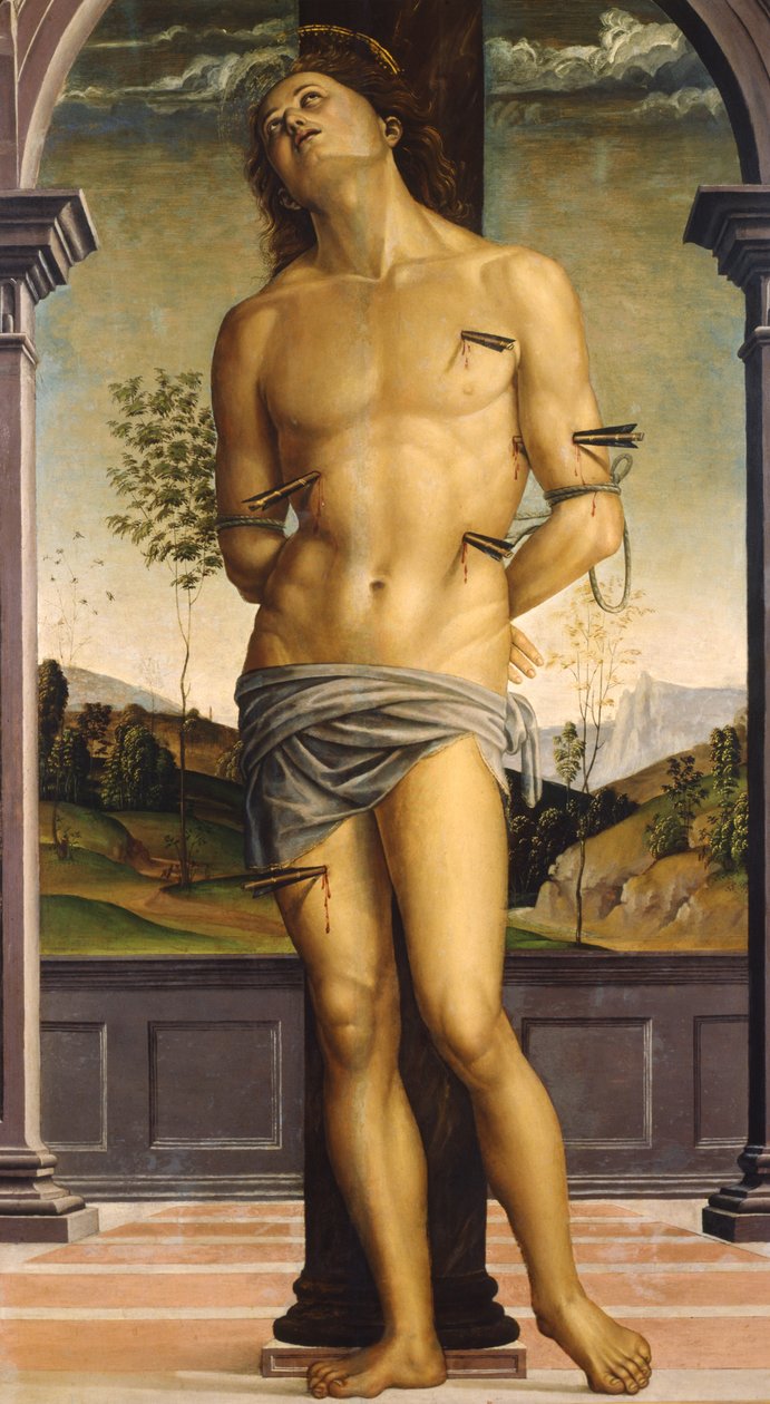 Saint Sebastian, n. 1490 (öljy puulle) tekijältä Pietro Perugino